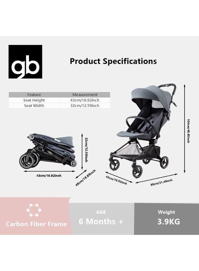 جي بي عربة أطفال gb FYN فائقة الخفة، وزنها 3.9 كجم، مصنوعة من ألياف الكربون، صغيرة الحجم وقابلة للطي، مناسبة للسفر بالطائرة، مزودة بمظلة حماية من الأشعة فوق البنفسجية بدرجة 50+، وحزام أمان خماسي النقاط، مثالية للسفر والاستخدام اليومي، لون أزرق - Image 4